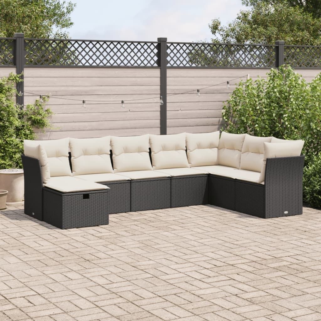 "Rabatt" 8-tlg. Garten-Sofagarnitur - mit sofa - mit Kissen Schwarz Poly Rattan - Lounge-Dining set CC11866