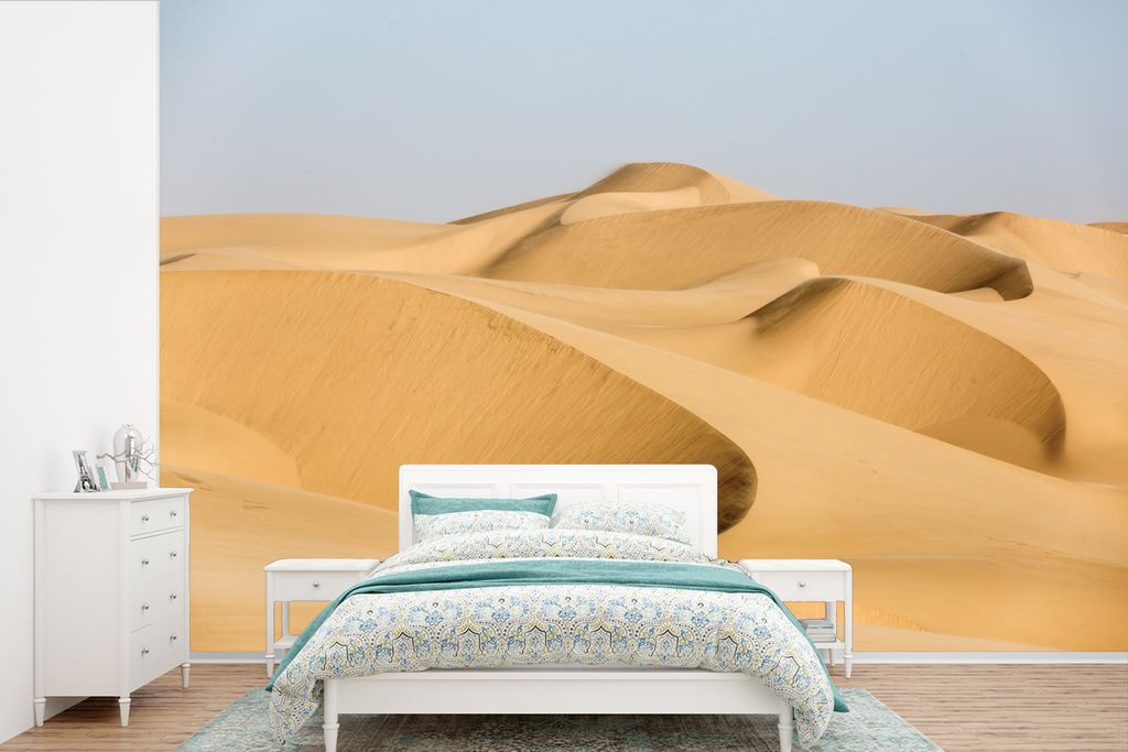 MuchoWow Fototapete für Wohnzimmer oder Schlafzimmer Wandtapete Vinyl Motivtapete Goldene Sanddünen unter einem graublauen Himmel - 600x400 cm ...