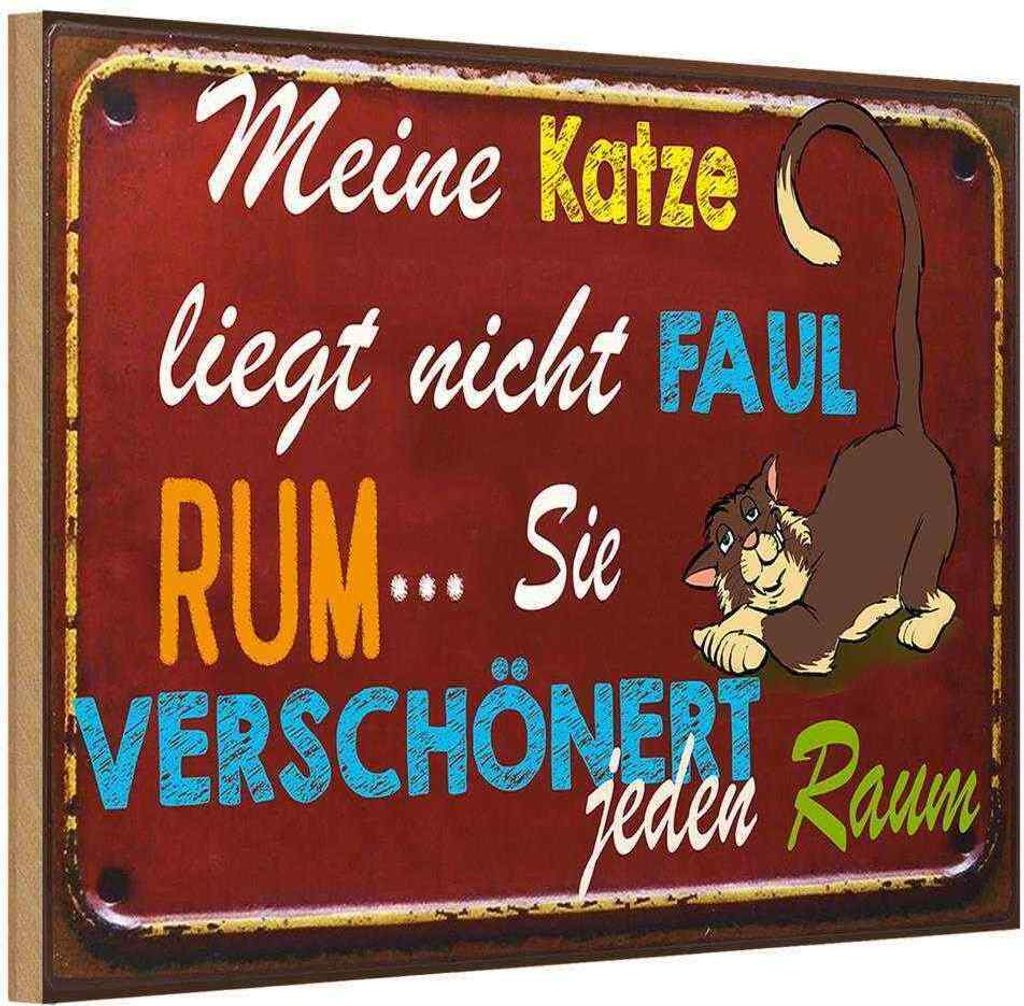 vianmo Holzschild 12x18 cm meine Katze liegt nicht faul rum Tier Haustier