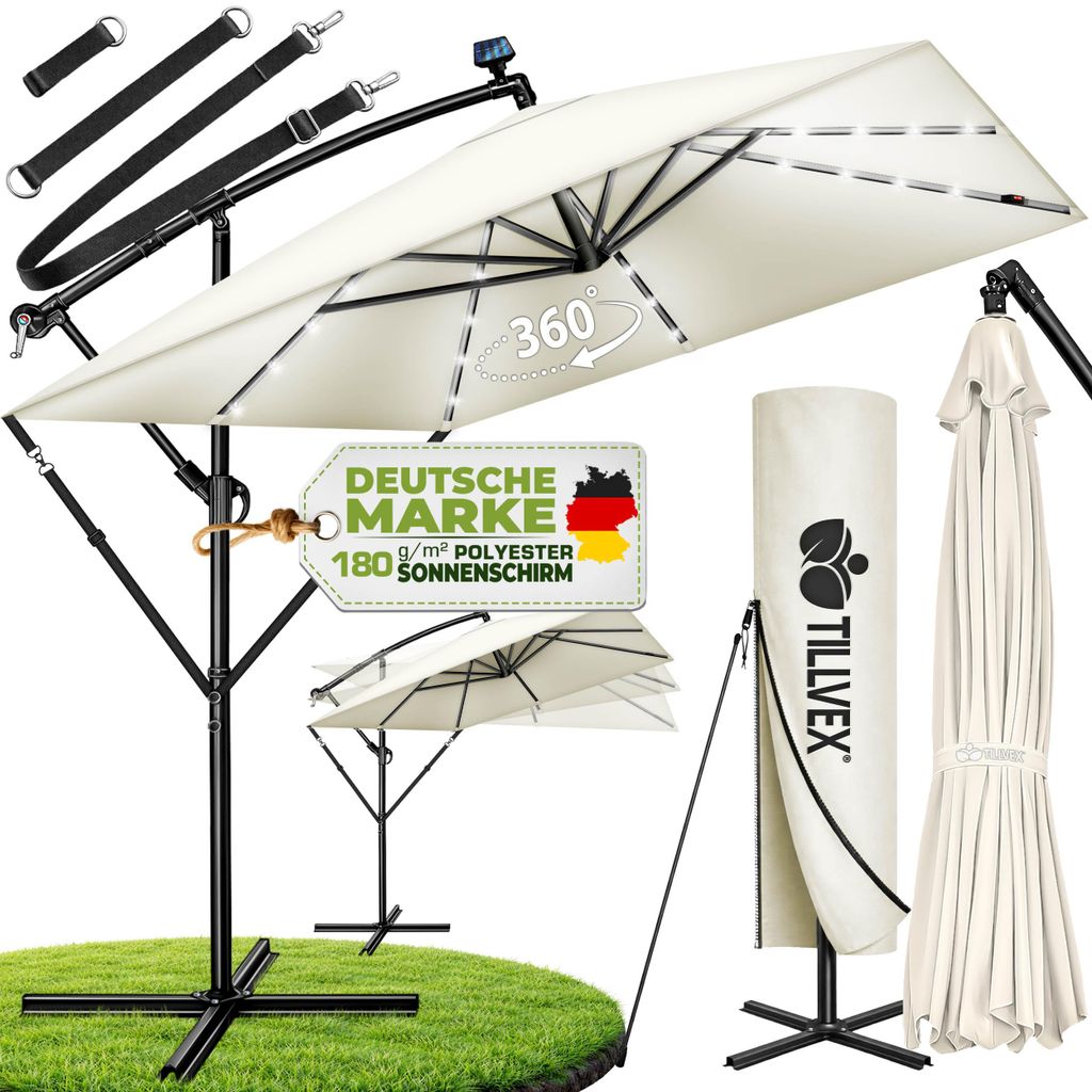 tillvex® Hliníkový slunečník obdélníkový Ø 330 cm s LED Obrázek produktu 