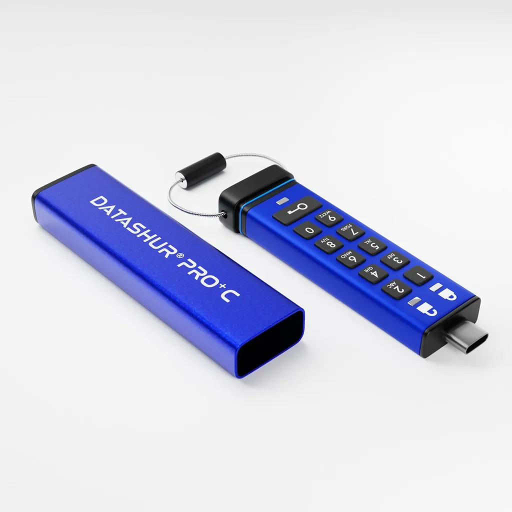 iStorage datAshur PRO+C 256 Go - Clé USB C 3.2 Sécurisée par Code PIN Bleu