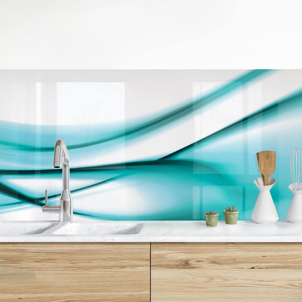 Küchenrückwand mit Motiv selbstklebend - 0.65 mm Wandpaneel wasserfest Design türkis Abstrakt Spritzschutz fugenlos