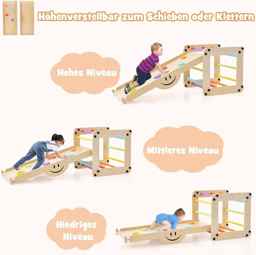Triangle d'escalade Montessori pliable en bois avec rampe réversible