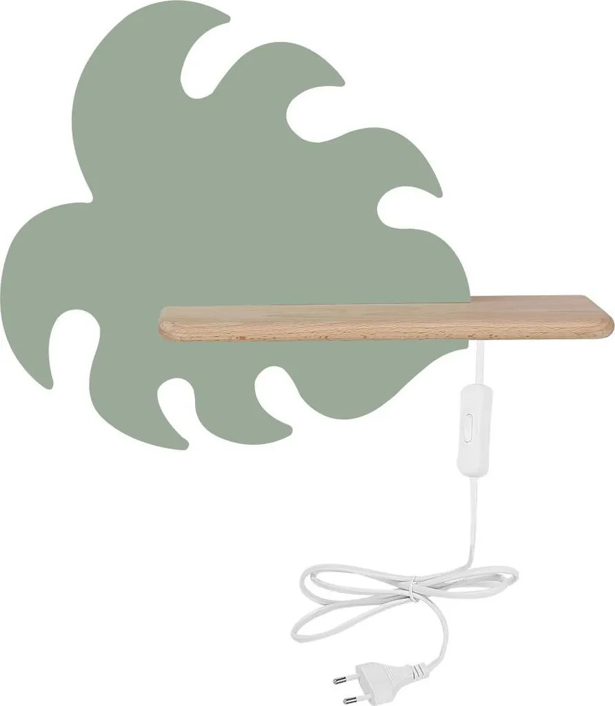 Luminaire mural design feuille de Monstera en bois et métal vert