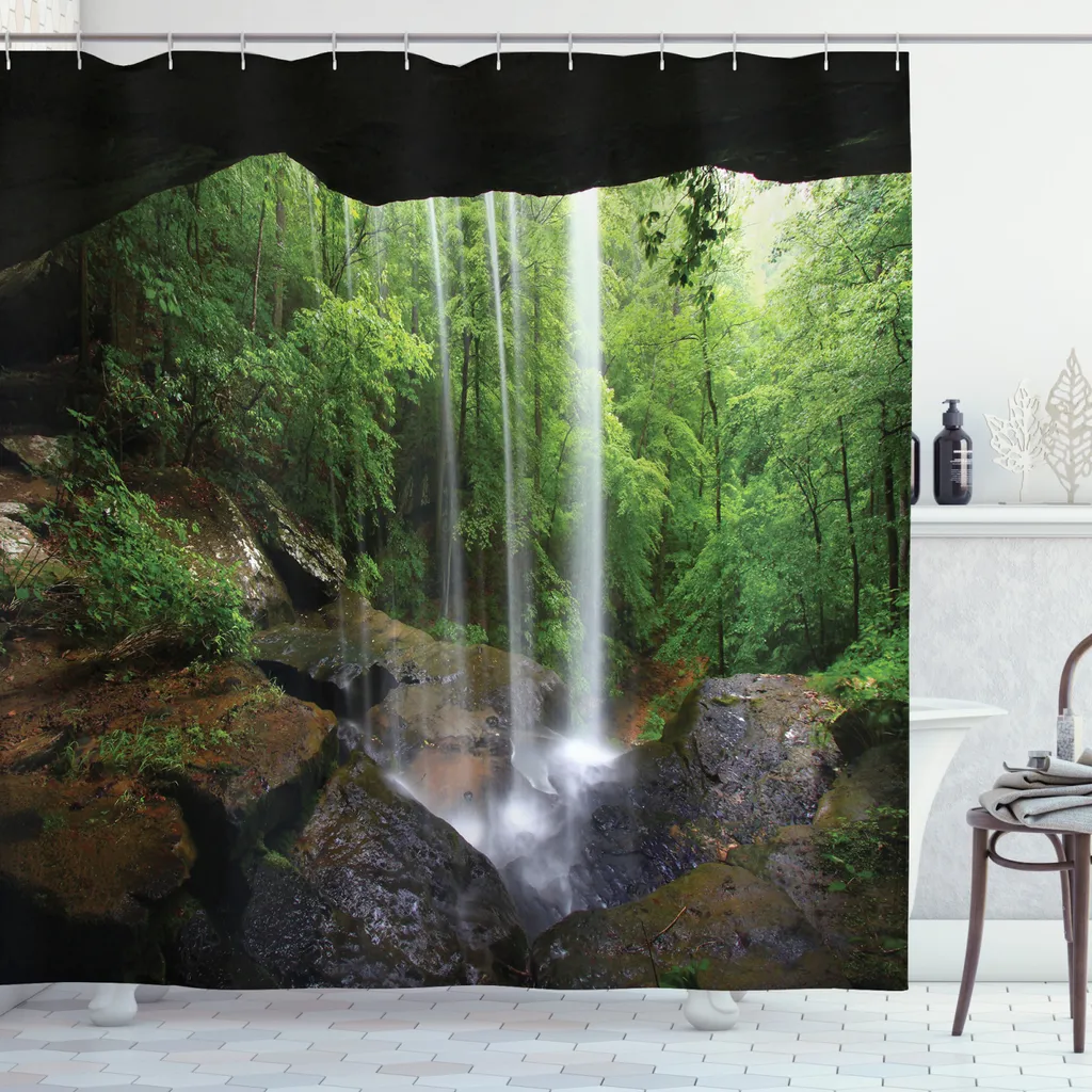 ABAKUHAUS Tenda da doccia a cascata, Northern Alabama, opaca, incl. 12 anelli, resistente a batteri e muffe, 175 x 200 cm, verde marrone
