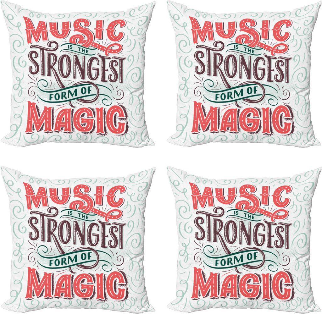 ABAKUHAUS Rock'n'Roll Kissenbezug Set (4 Stück), Retro Kalligraphie, Moderner Doppelseitiger Digitaldruck, 50 cm x 50 cm, weiß Multicolor