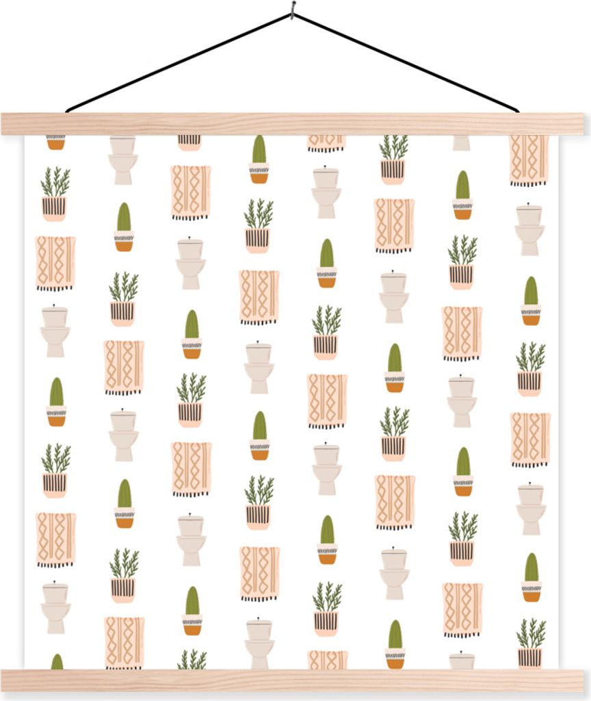 MuchoWow Textilposter Badezimmer - Pflanzen - Muster 40x40 cm mit holzfarbenen Rahmen - Posterleiste