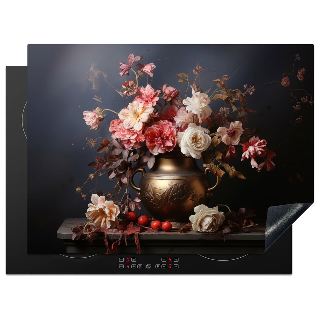 KitchenYeah Herdabdeckplatte Stilleben - Blumen - Rosen - Blumenstrauß - Vase , 70x52cm, Küche Deko, Glaskeramikkochfeld Herdabdeckung, Abdeckp...