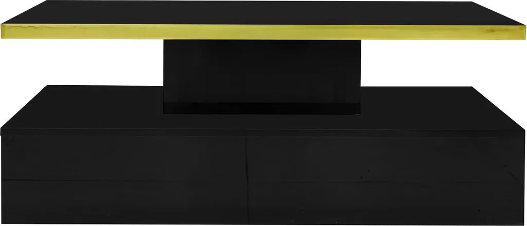 Table Basse Brillante à 2 Niveaux - Finition Laquée et Tiroirs Intégrés