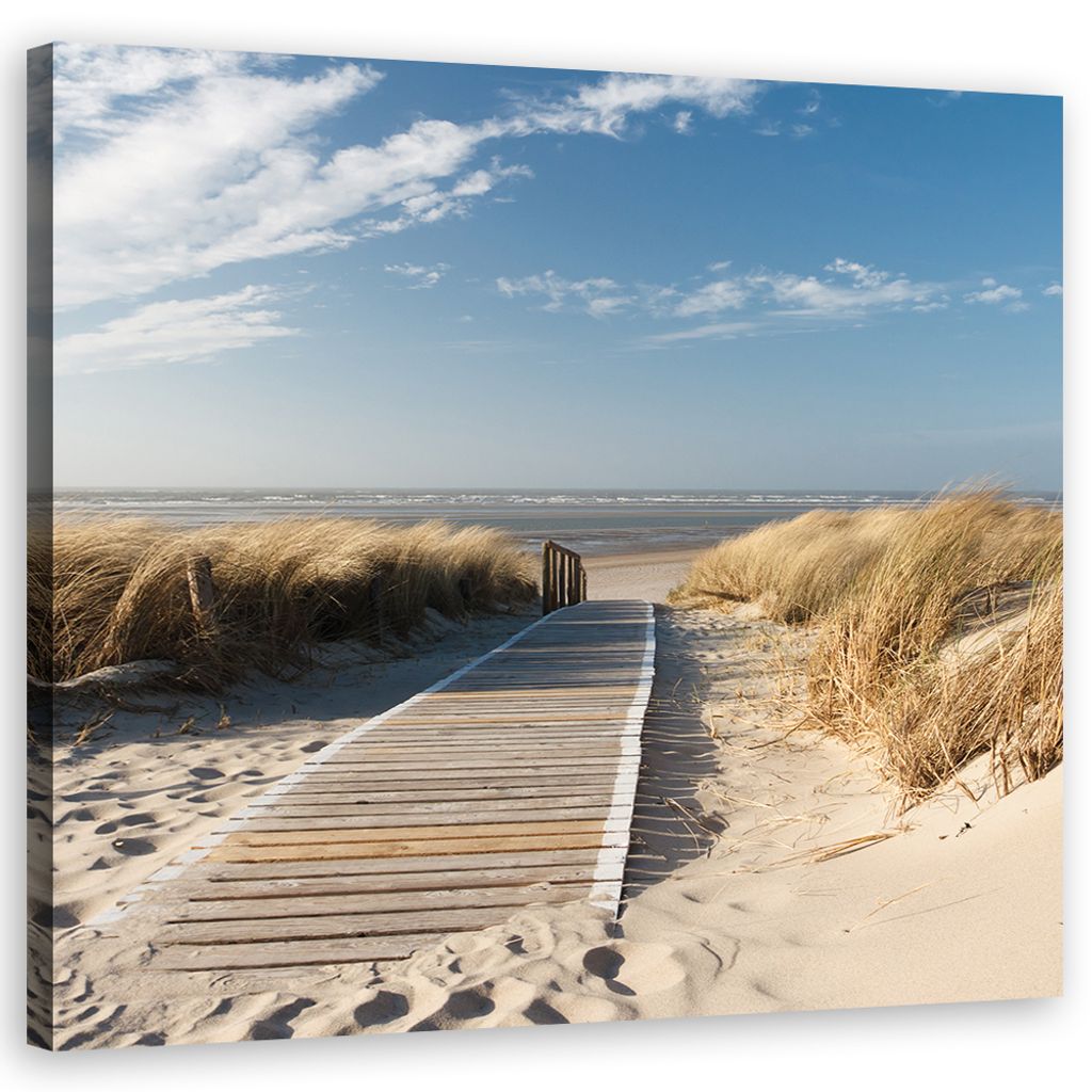 Leinwandbild Strand Nordsee Dünen 40x40 Feeby Beige bild für die wand bereit zum aufhängen