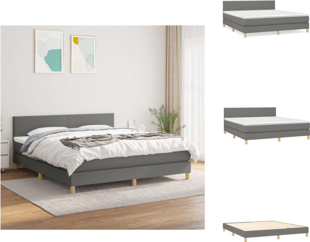 vidaXL Boxspringbett mit Matratze Dunkelgrau 180x200 cm Stoff - Betten & Bettgestelle