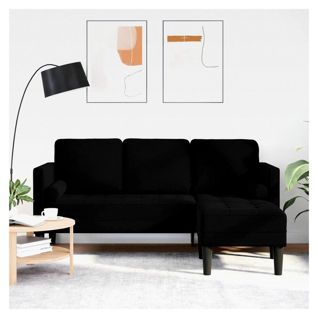 3-Sitzer Sofa mit L-förmiger Chaise Schwarz 160 cm Samt