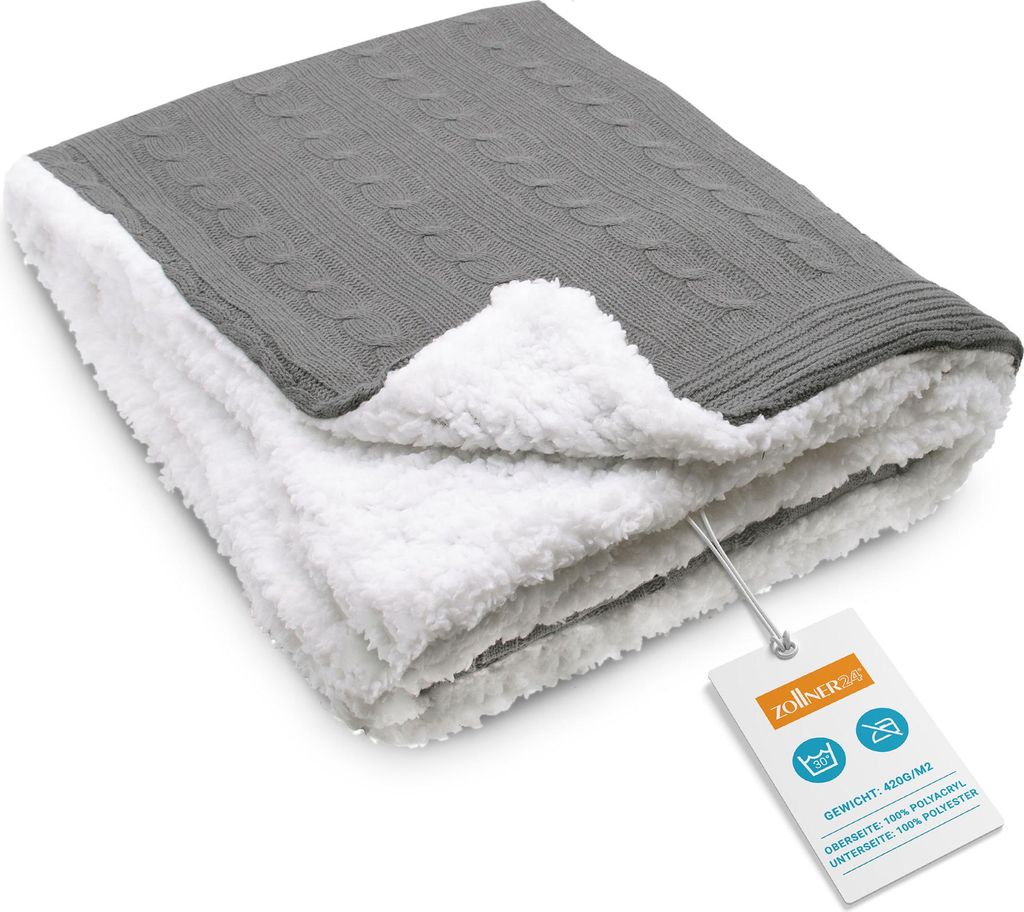 Wendedecke Lammfellimitat-Strickdecke, ca. 150x200, grau