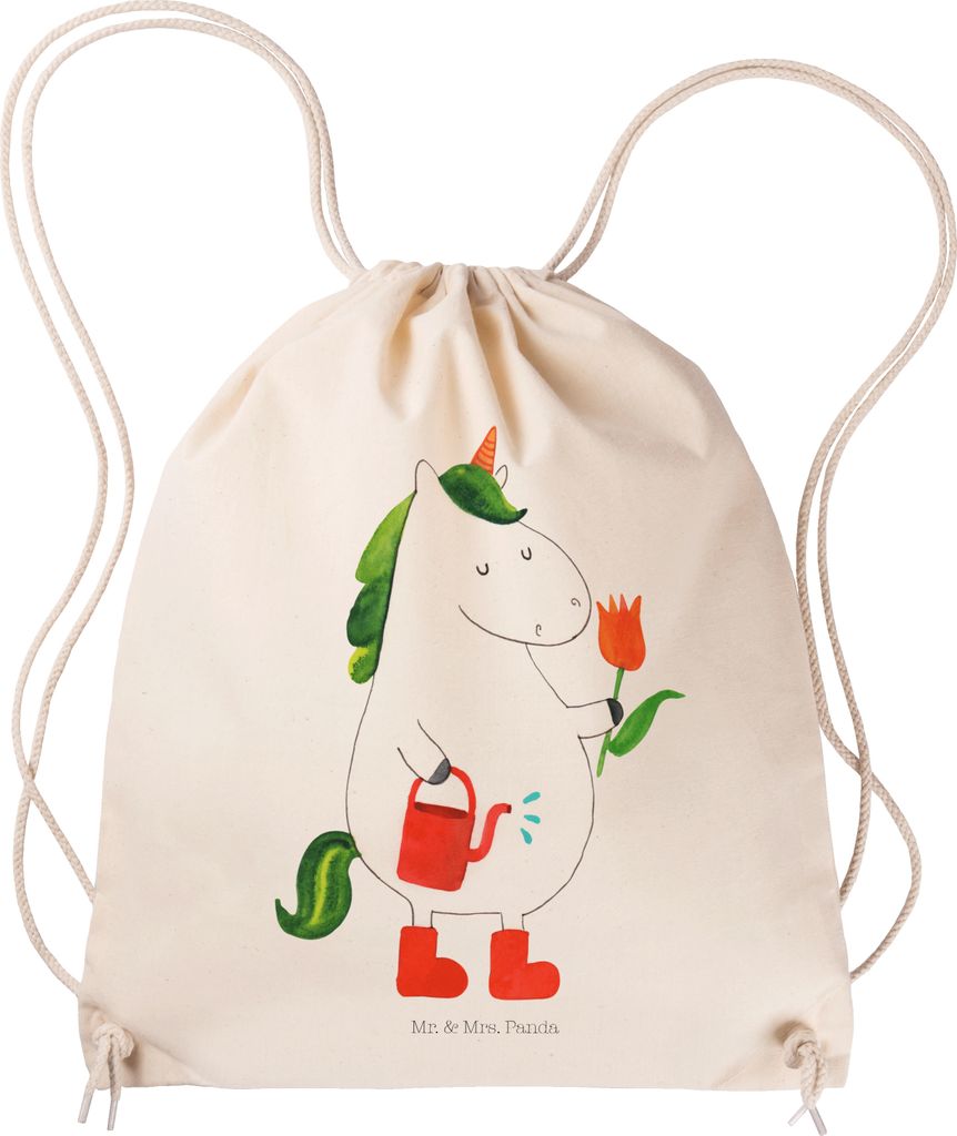 Mr. & Mrs. Panda Jutebeutel Einhorn Gärtner - Transparent - Geschenk, Stiefel, Garten, Unicorn, wander rucksack, Beutel, Gießkanne, stoff, Blume,...