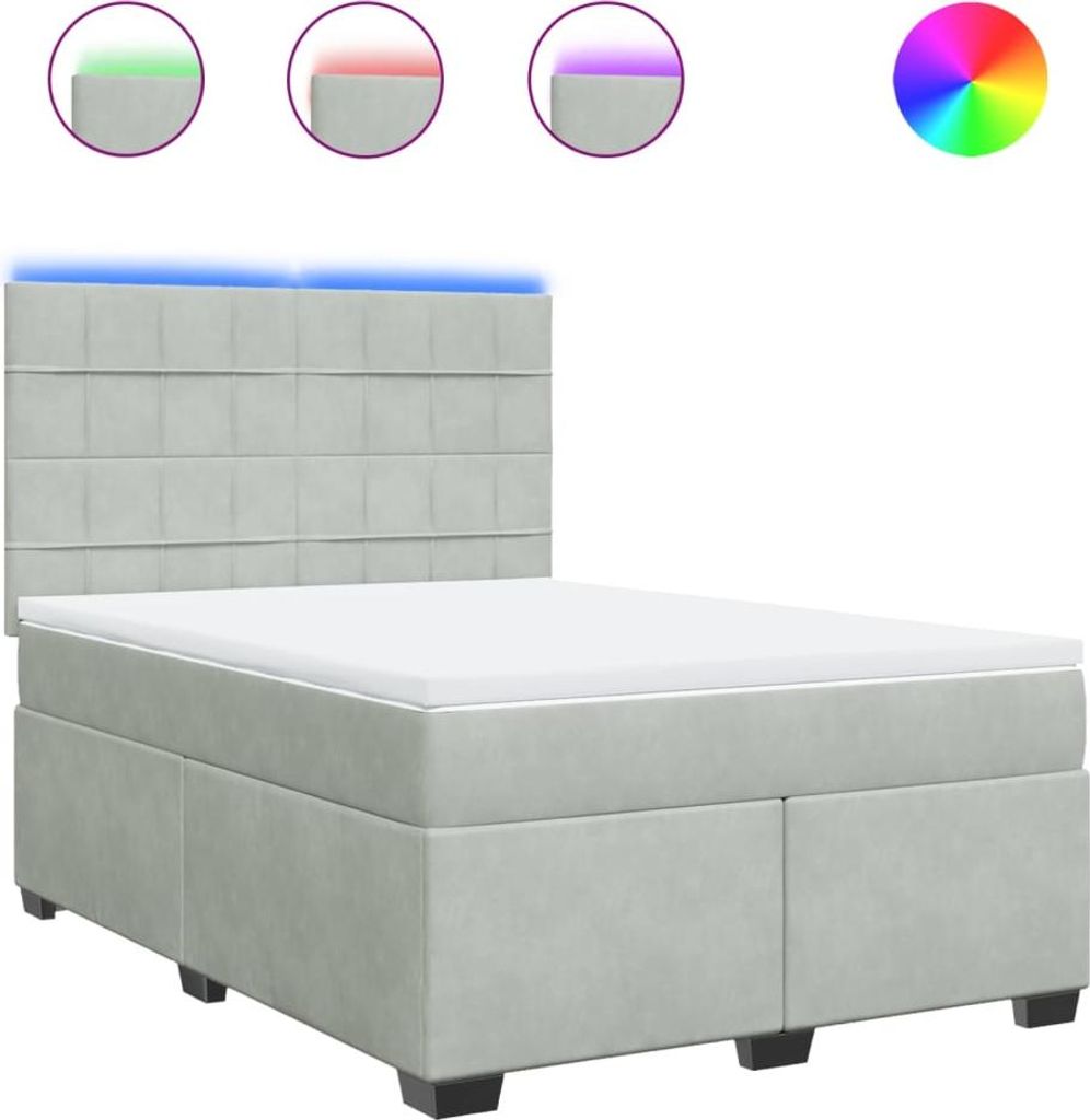 vidaXL Boxspringbett mit Matratze Hellgrau 140x200 cm Samt