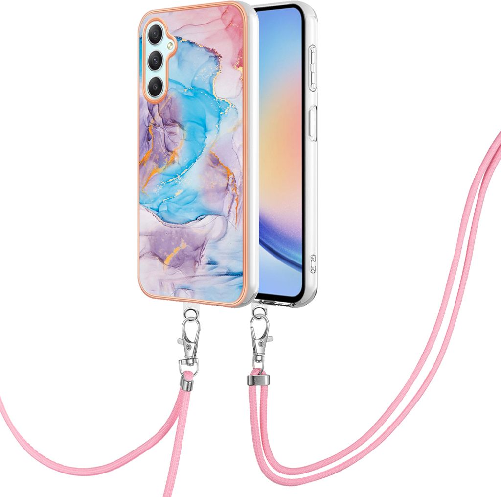 Handykette Hülle für Samsung Galaxy A25 Muster TPU Schutzhülle mit verstellbarem Tragegurt Blau