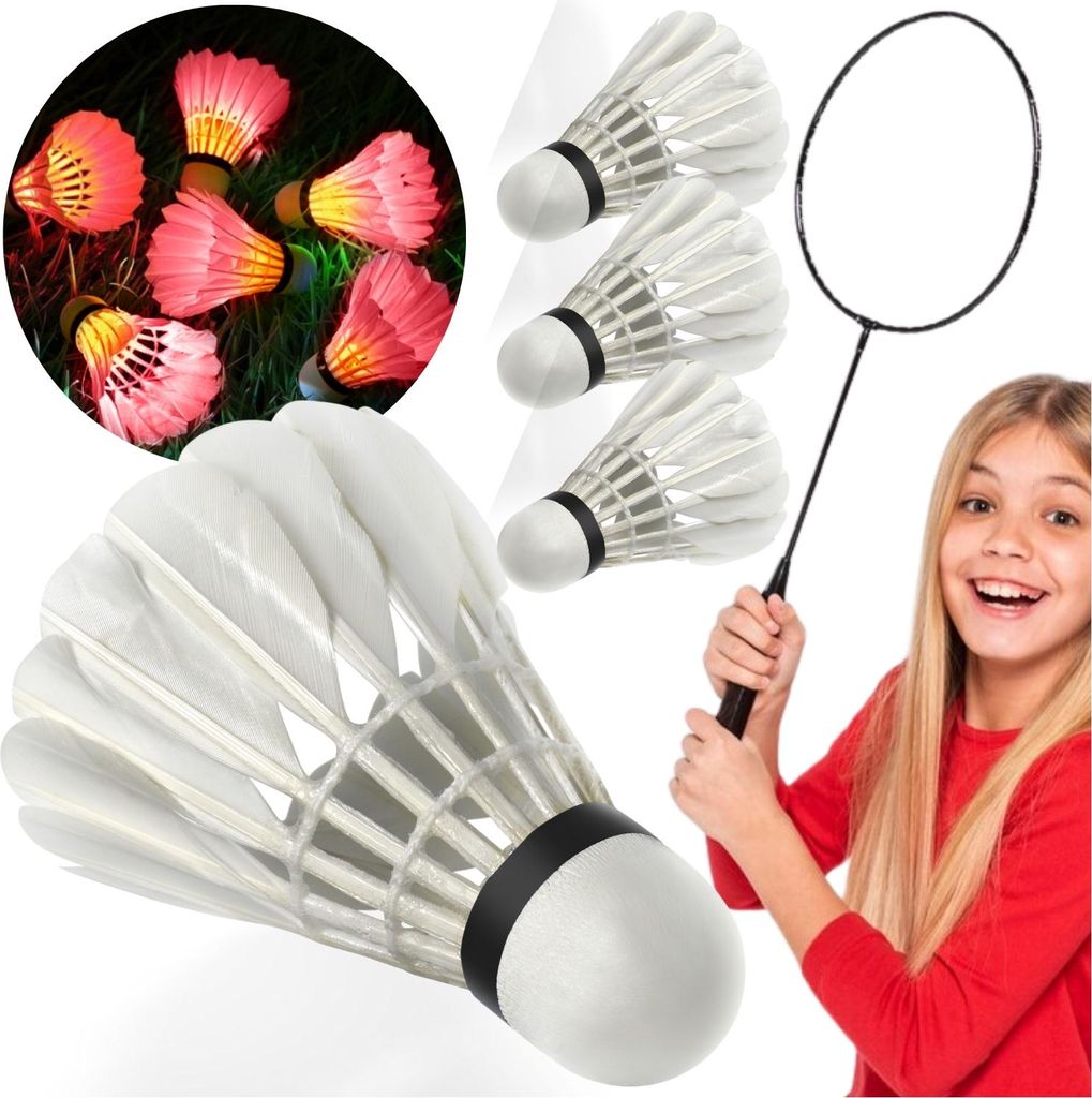 Leuchtende Badminton-Federbälle LED-Feder 4er-Set, Babington-Set