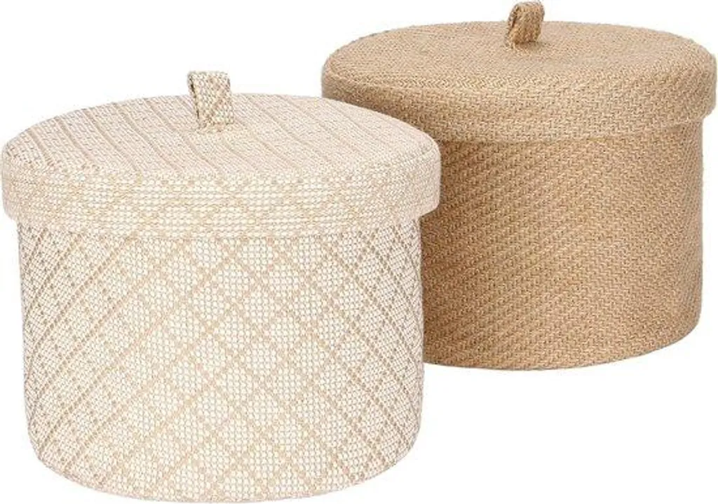 Panier de rangement rond en jute et coton avec couvercle 5L lot de pièces