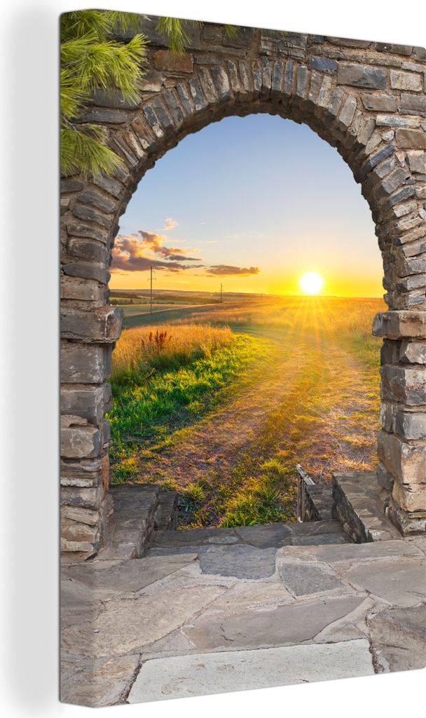 OneMillionCanvasses - Leinwandbilder - 90x140 cm, Landleben - Sonne - Aussicht - Landschaft, - Geöffnetes Fenster - Fensterblick Schlafzimmer Ku...