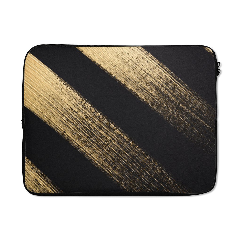MuchoWow Laptop Hülle 17 Zoll Laptoptasche Goldene Farbstreifen auf schwarzem Hintergrund - Zipper - Schutzabdeckung