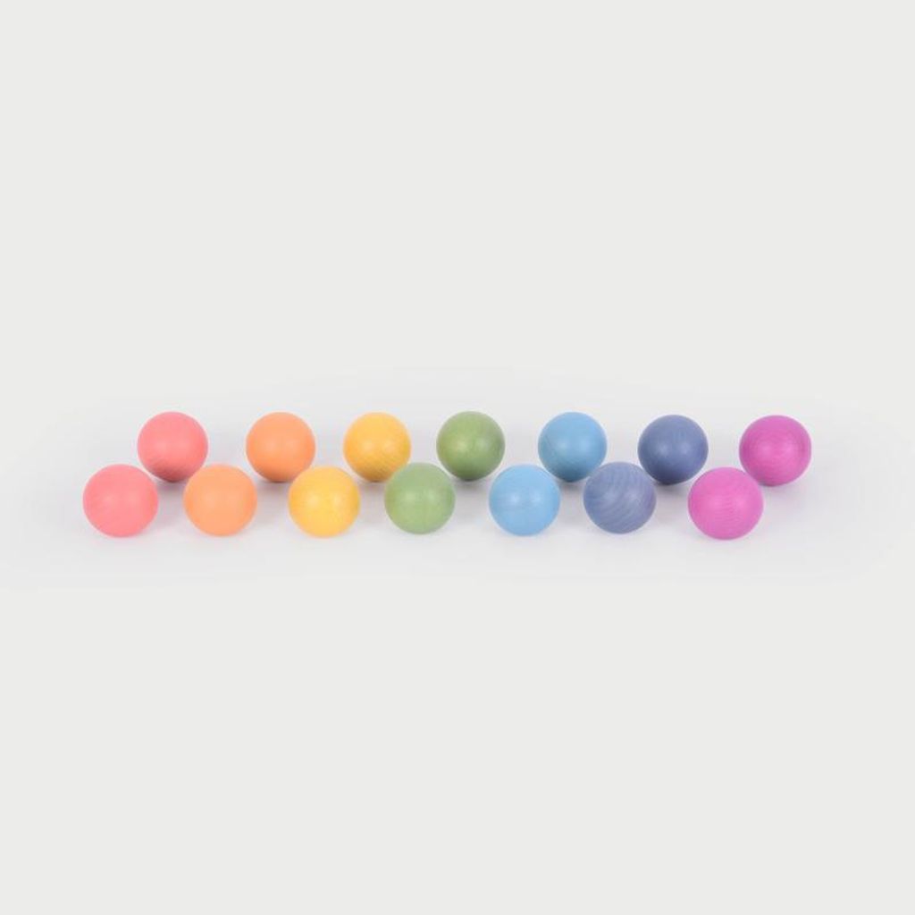 TickiT Holzspielbälle Regenbogen - buntes Spielzeug Set 14 Stück