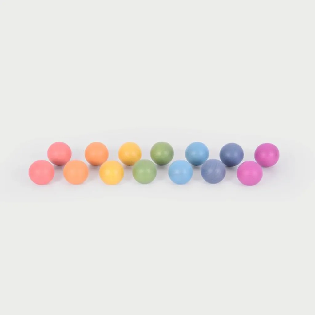 Balles en Bois Arc-en-Ciel 50mm - Set de 14 Jouets d'Éveil Lisses