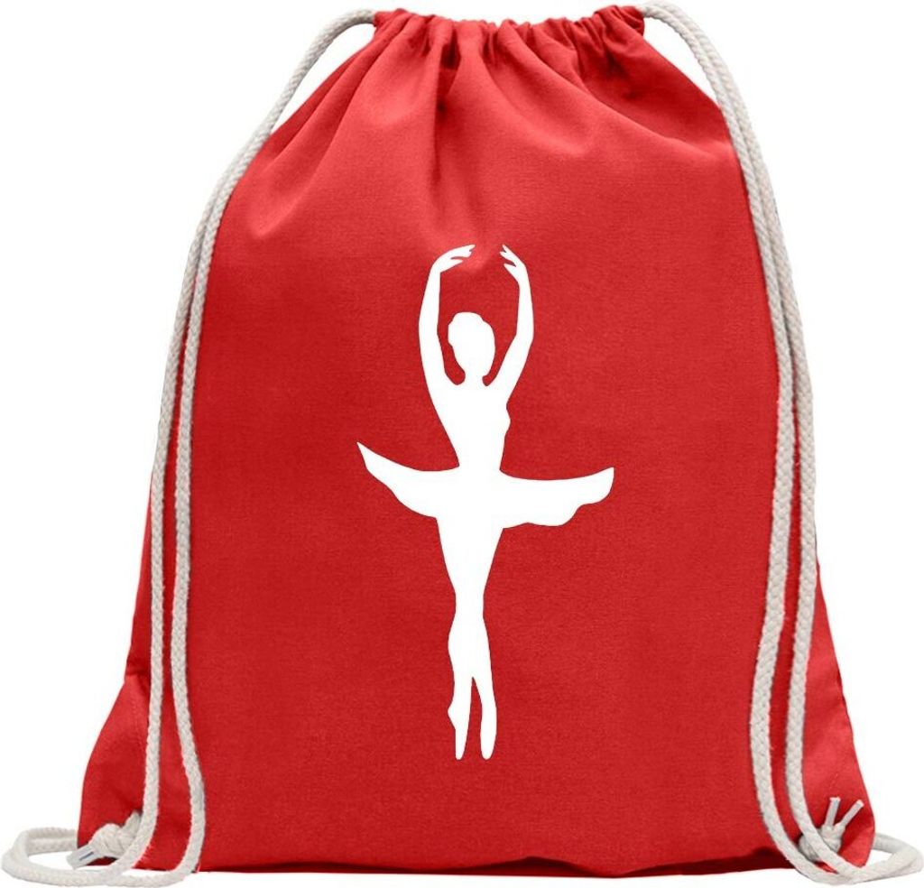 Kiwistar - Turnbeutel - rot - Ballerina Primaballerina - Fun Rucksack Sport Beutel Gymsack Baumwolle mit Ziehgurt