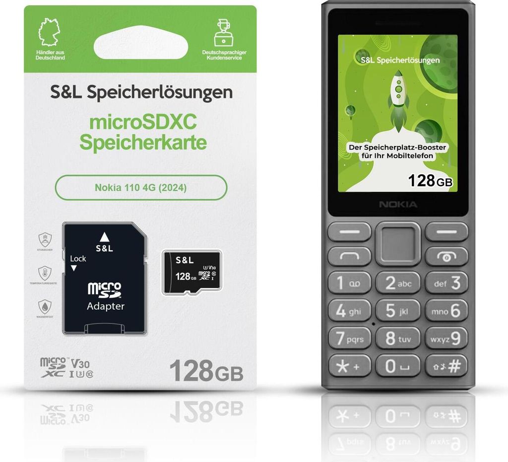microSD Speicherkarte S&L für Nokia 110 4G (2024) - Speicherkapazität: 128 GB