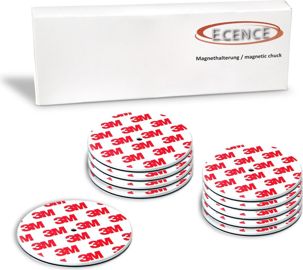 A product shot of adhesive magnetic mounts with a white box in the background.