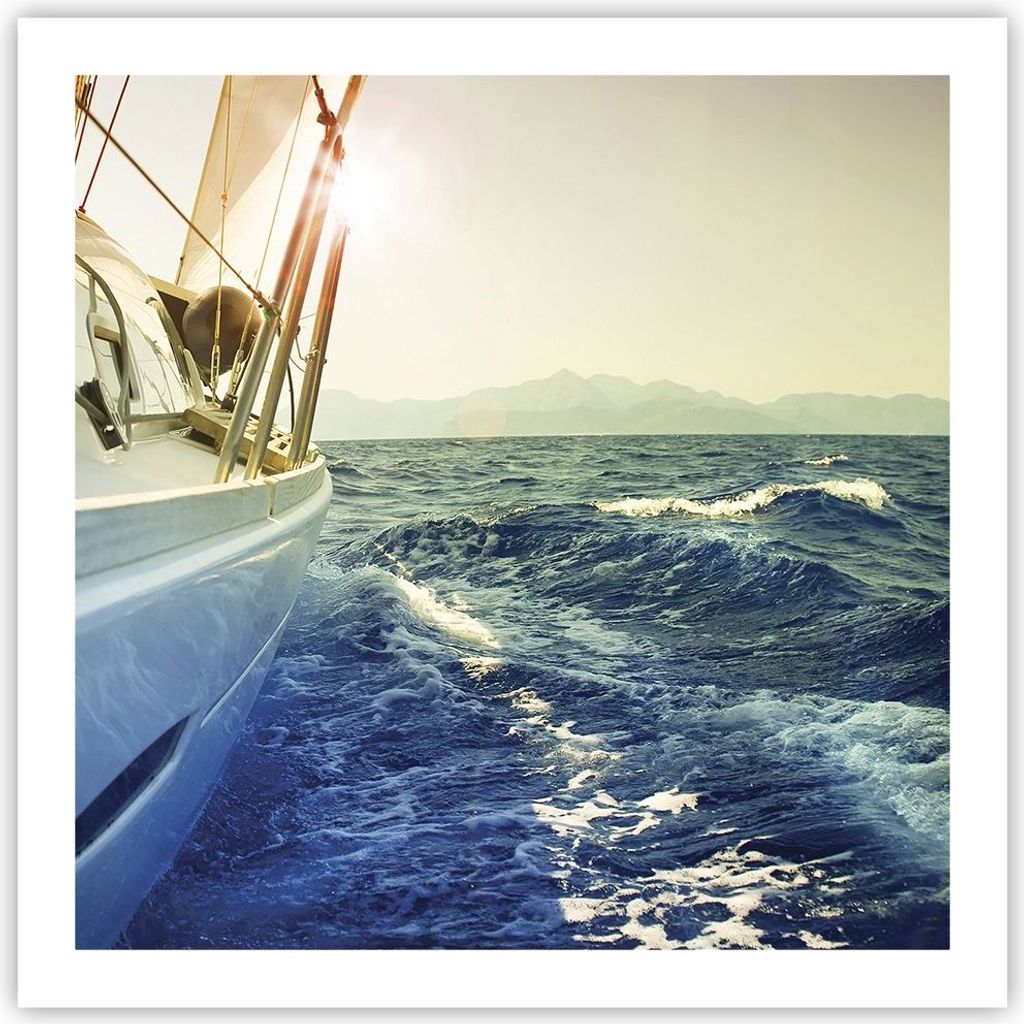 Poster - Poster ohne Rahmen - Yacht Segelboot Sonne - 60x60 cm - Wand Bild - Wanddeko - Wandbilder - Kunstposter - Wandposter - Bilder - Kunstdruck...