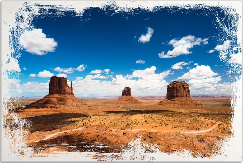 Kunstdrucke Wandbilder Holz in : Brillante Farben, Größe 60 x 90 cm Motiv Monument Valley