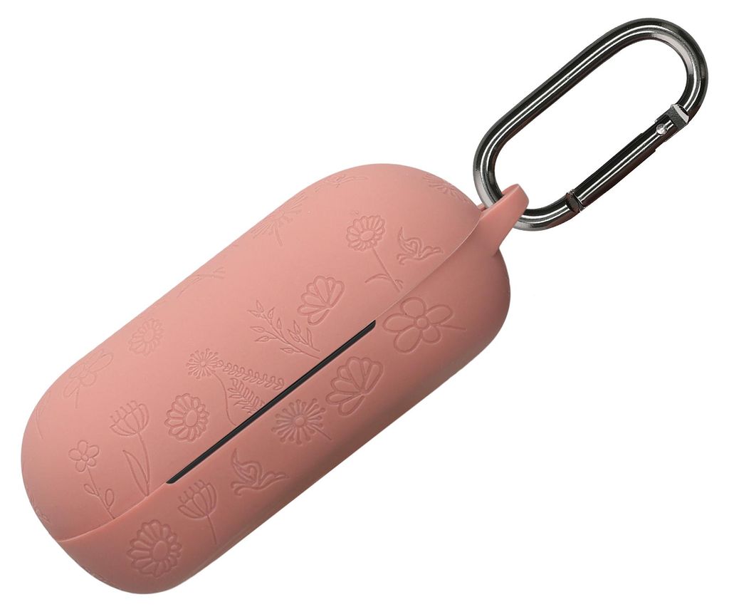kwmobile Silikon Case für Sony WF-C700N Hülle - Kopfhörer Schutzhülle mit Karabiner - Geprägtes Muster Dark Rose