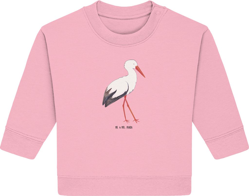 Mr. & Mrs. Panda Organic Baby Pullover Storch 12. - 18. Monat - Baumwolle Pink - Geschenk, Geburt, Mütter, Lustige Sprüche, Bullover, Mutter, St...