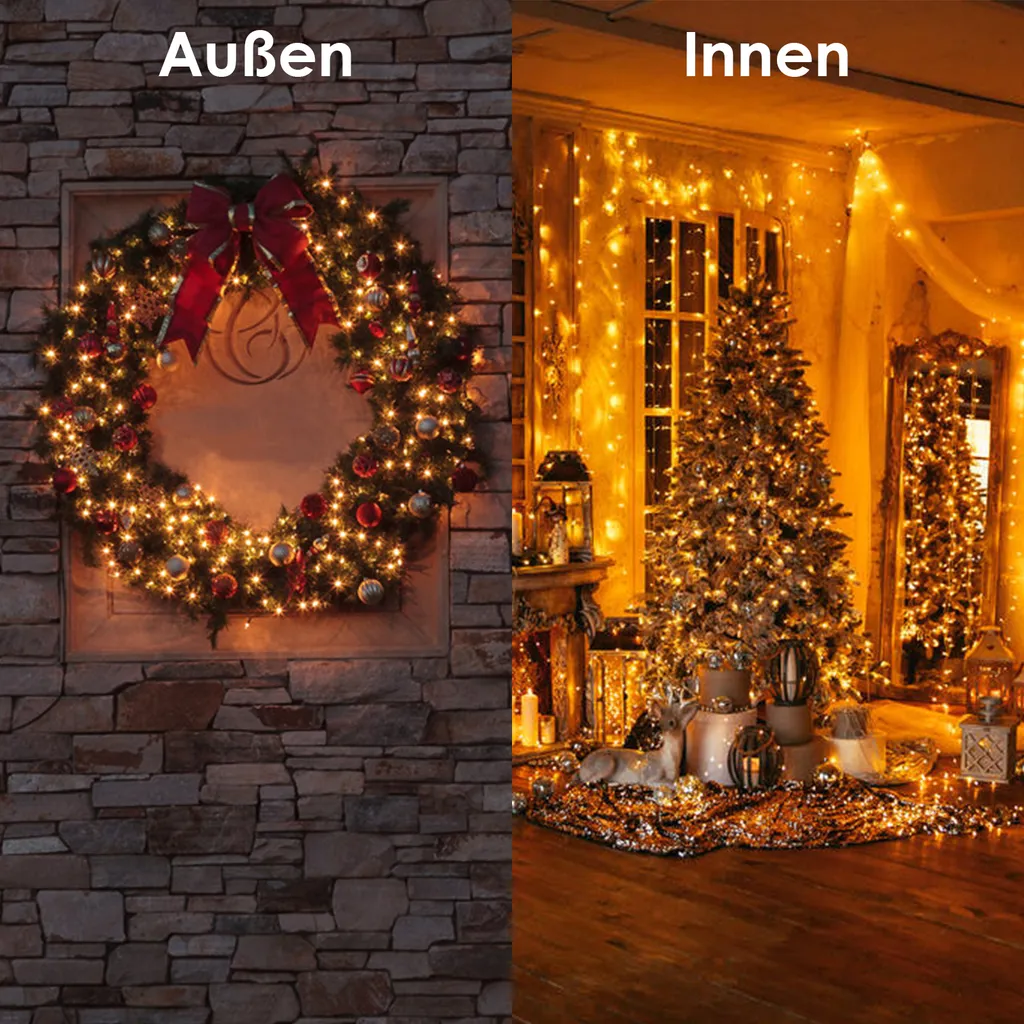 Luci di Natale da Esterno 20M/200 LEDs Catena Luminosa Esterno mit 8 Modalità, IP44 Impermeabile, Timer und Funzione di Memoria, Natale Decorazioni per Giardino, Matrimonio, Festa, Colorato