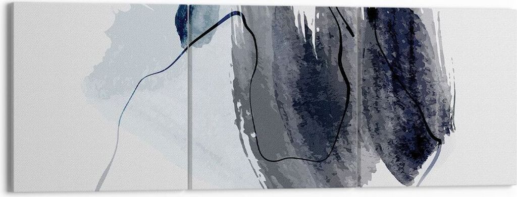Bild auf Leinwand - Leinwandbild - 3 Teile - Blau Grau Aquarell - 150x50cm - Wand Bild - Wanddeko - Wandbilder - Leinwanddruck - Bilder - Wanddekor...