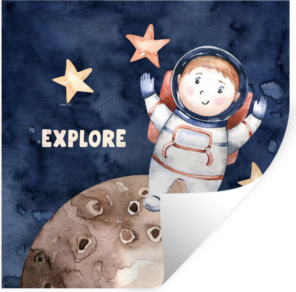 MuchoWow Wandtattoo Wandsticker Wandaufkleber Sprichwörter - Zitate - 'Erforschen' - Astronaut - Jungen - Mädchen - Kinder 30x30 cm Selbstklebe...