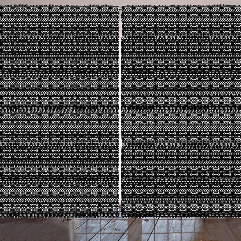 ARANDE Mudcloth Gardine, Stammes- afrikanischer Zickzack mit dekorativer aztekischer Art-Weinlese-böhmischer Kunst, 280 x 175 cm, Schwarz und weiß