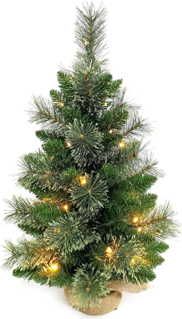 Sapin de Noël Lumineux 24 Pouces à LED avec Pied en Jute Style Champêtre