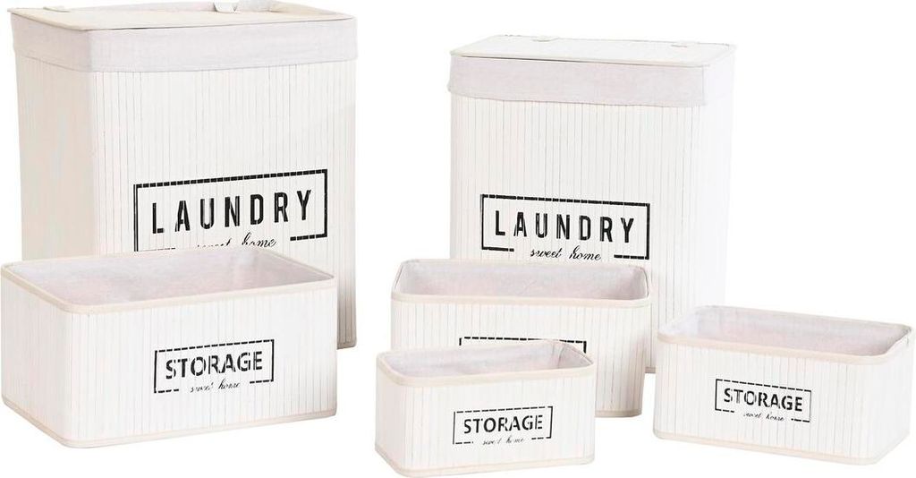 DKD Home Decor Korb Set Weiß Bambus 40 x 30 x 46 cm (5 Stück)