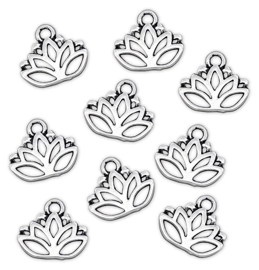 50 Charm-Anhänger Lotus-Blüte 17 x 14 mm silbern Kettenanhänger Geschenkanhänger