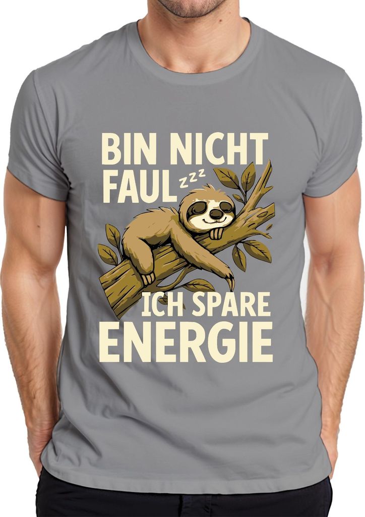 Bin nicht faul ich spare Energie zzz Faultier lustig Geschenk Herren T-Shirt, Grau, 3XL