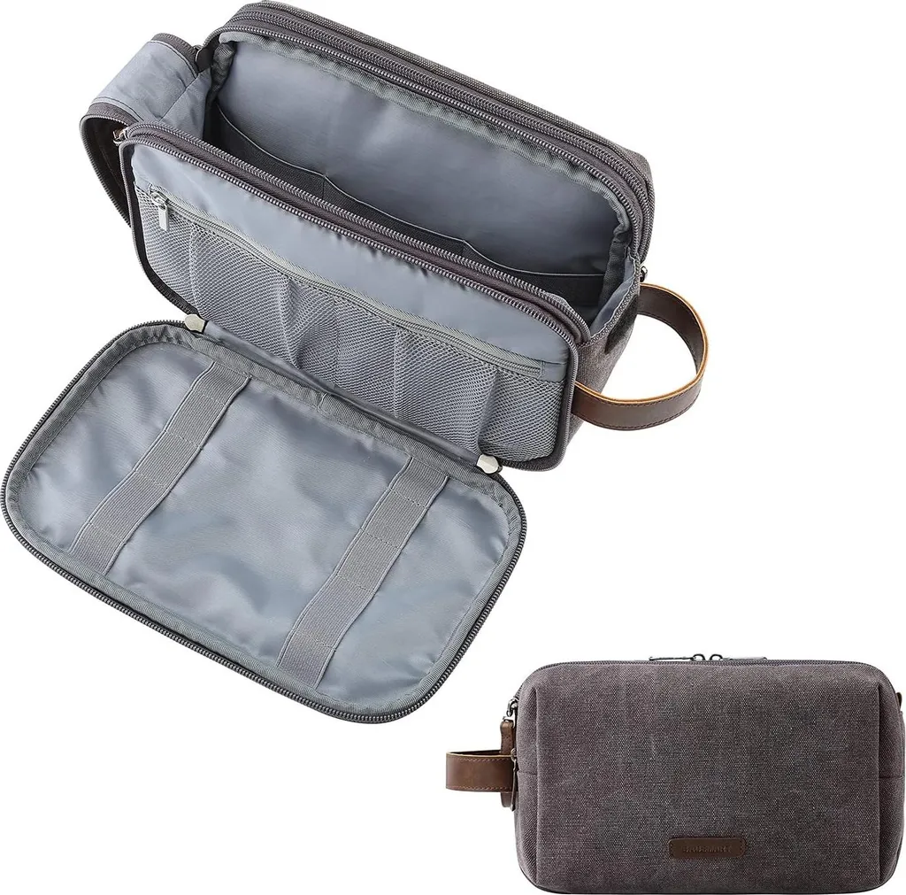 BAGSMART Trousse de toilette étanche gris foncé avec grand rangement