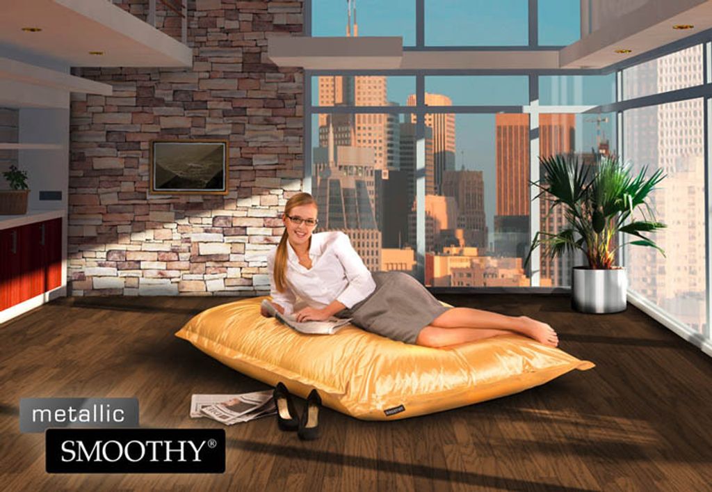 Smoothy XXL Sitzsack Metallic Edition Gelbgold 140x180 cm - Premium Riesensitzsack aus robustem Nylon mit abziehbarem Bezug für Indoor