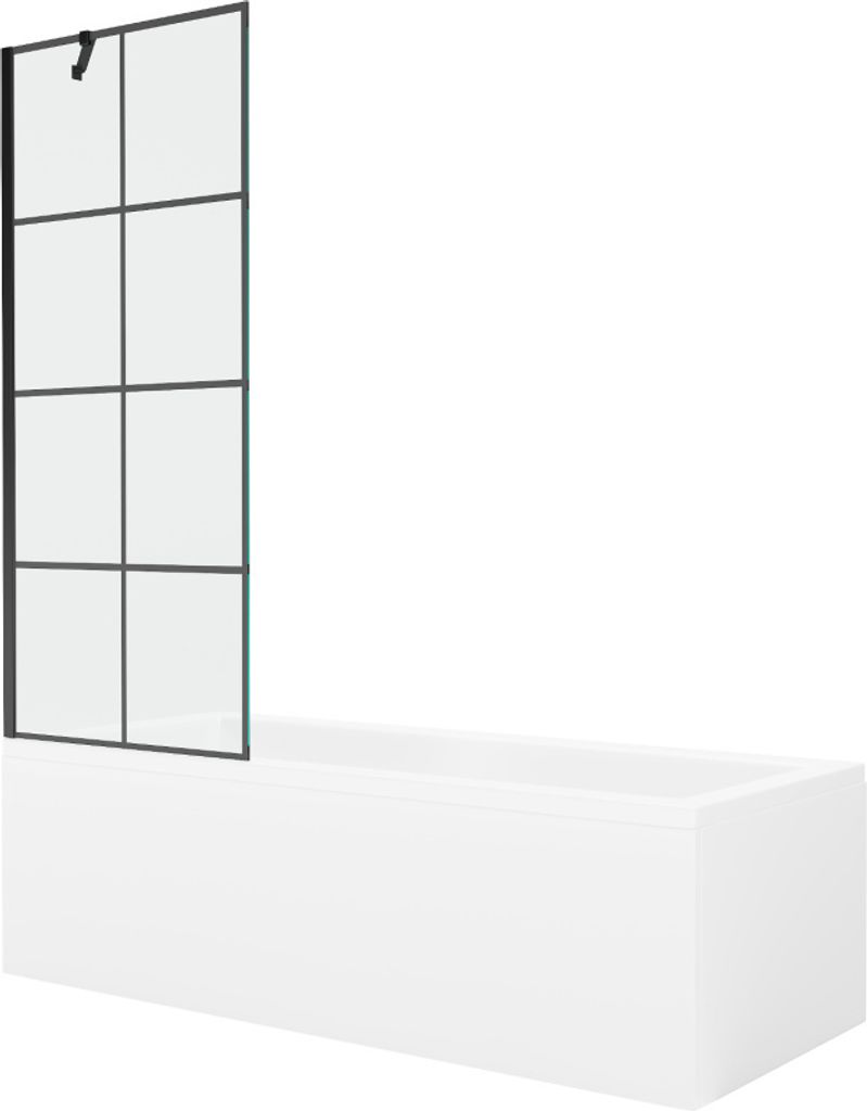 Mexen Cubik rechteckige Badewanne 170 x 70 cm mit Verkleidung und 1-flügliger Duschabtrennung 70 cm, Schwarzes Design - 55031707