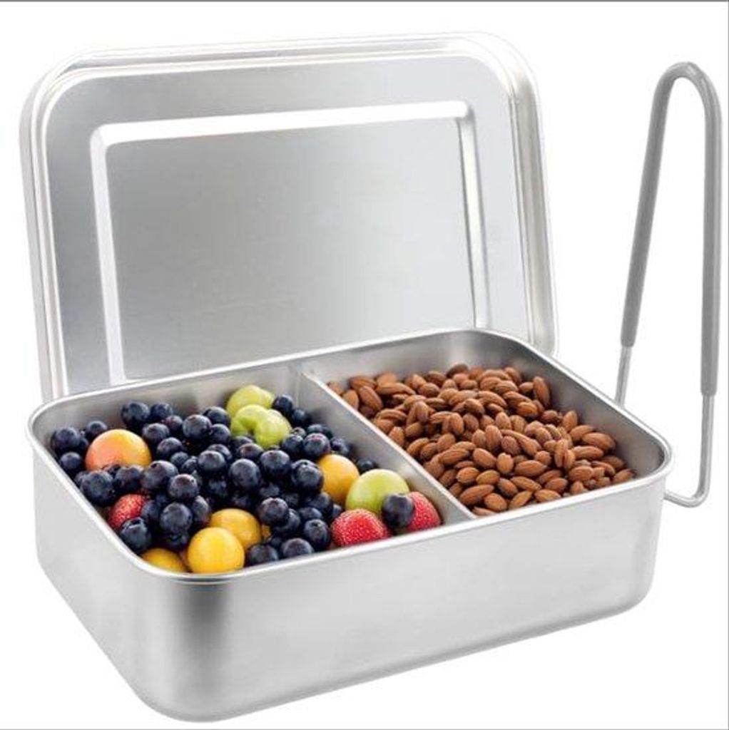 Stainlessstahl-Lunchbox 1400ml mit 2 Fächern - Wasser- und luftdichter Metall-Lunchbox - BPA-freie Lunchbox mit verschiebbaren Trennern - für Erw...