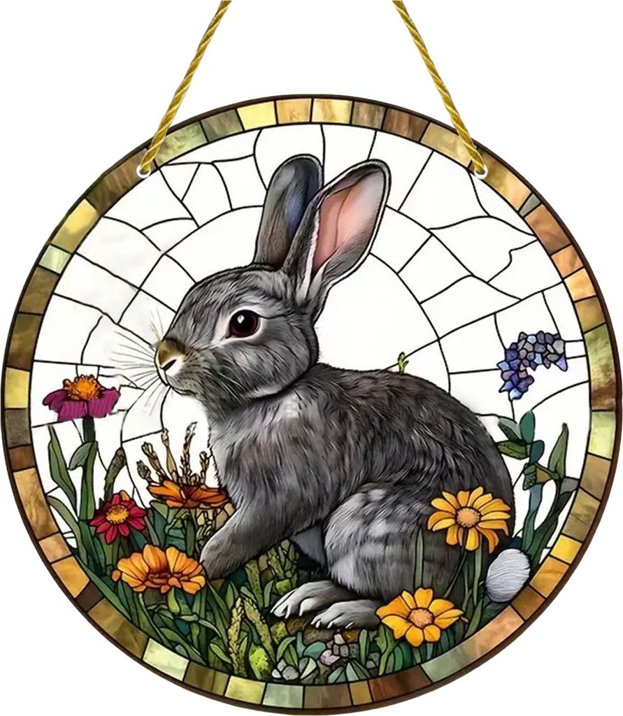 Osteranhänger zum Aufhängen, Dekoration mit Umhängeband, einfach aufzuhängen, Hasenmuster-Design, breite Anwendung, Fenster-Acryl-Anhänger