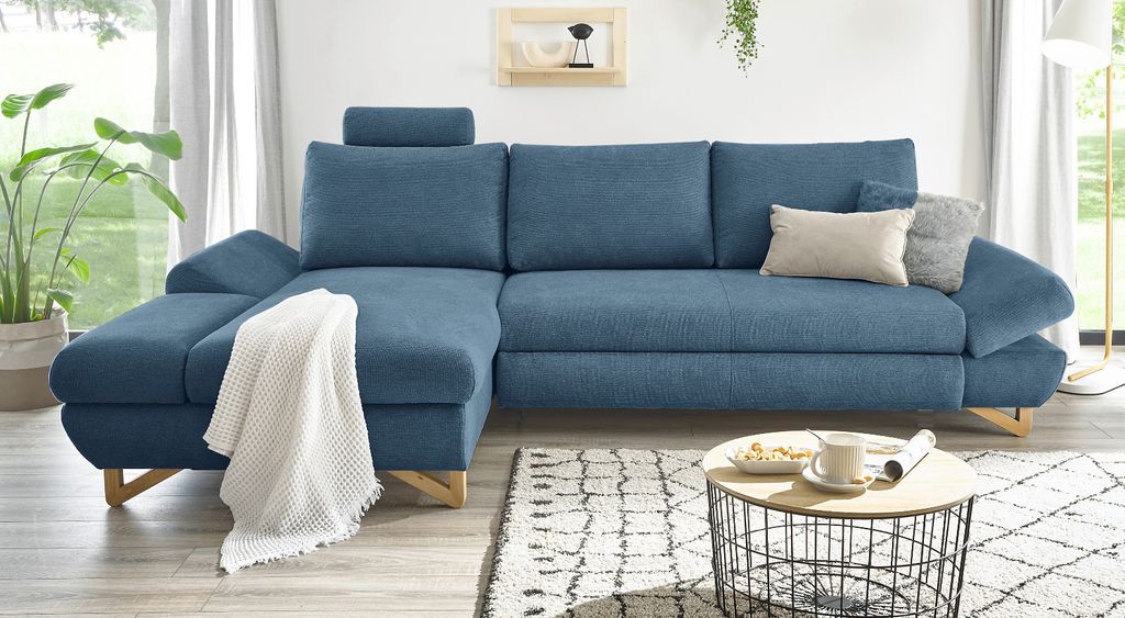 Ecksofa "Skalm" in blau Struktur-Stoff Wohnzimmer Sofa 284 cm