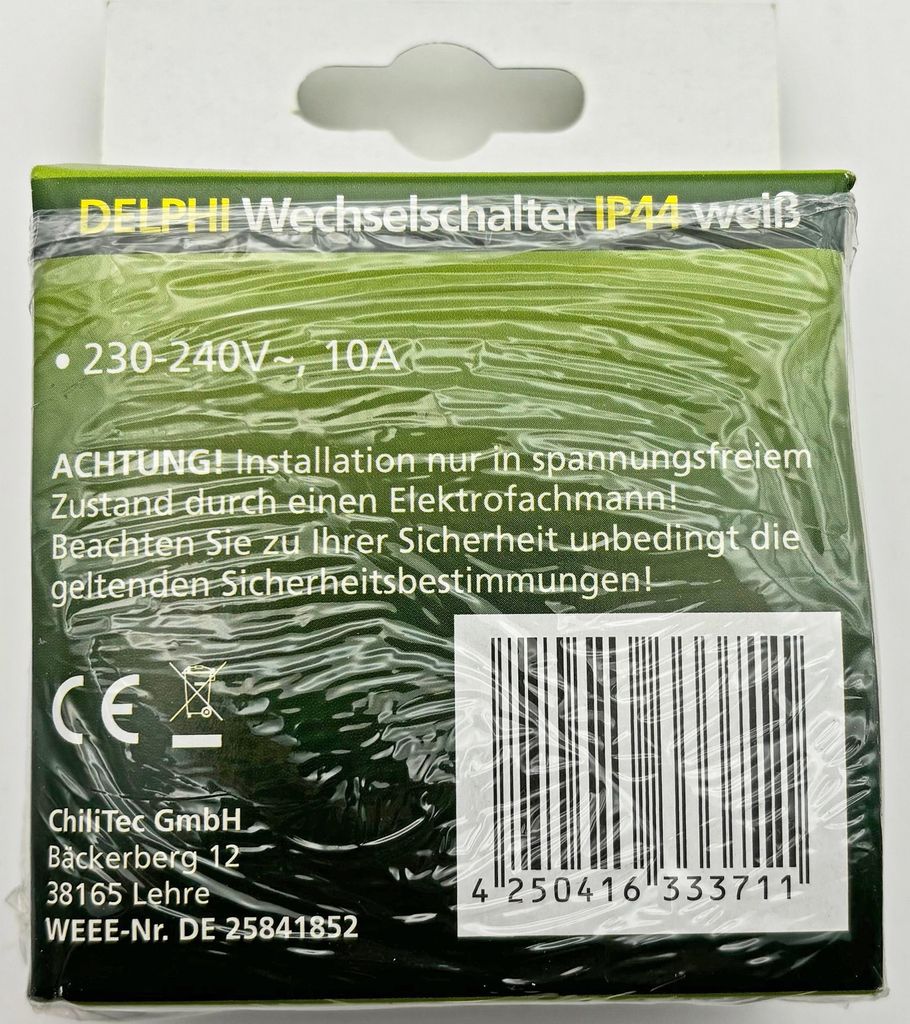 DELPHI Wechsel-Schalter IP44 250V/ 10A, inkl. Rahmen, UP, Produktbild 4