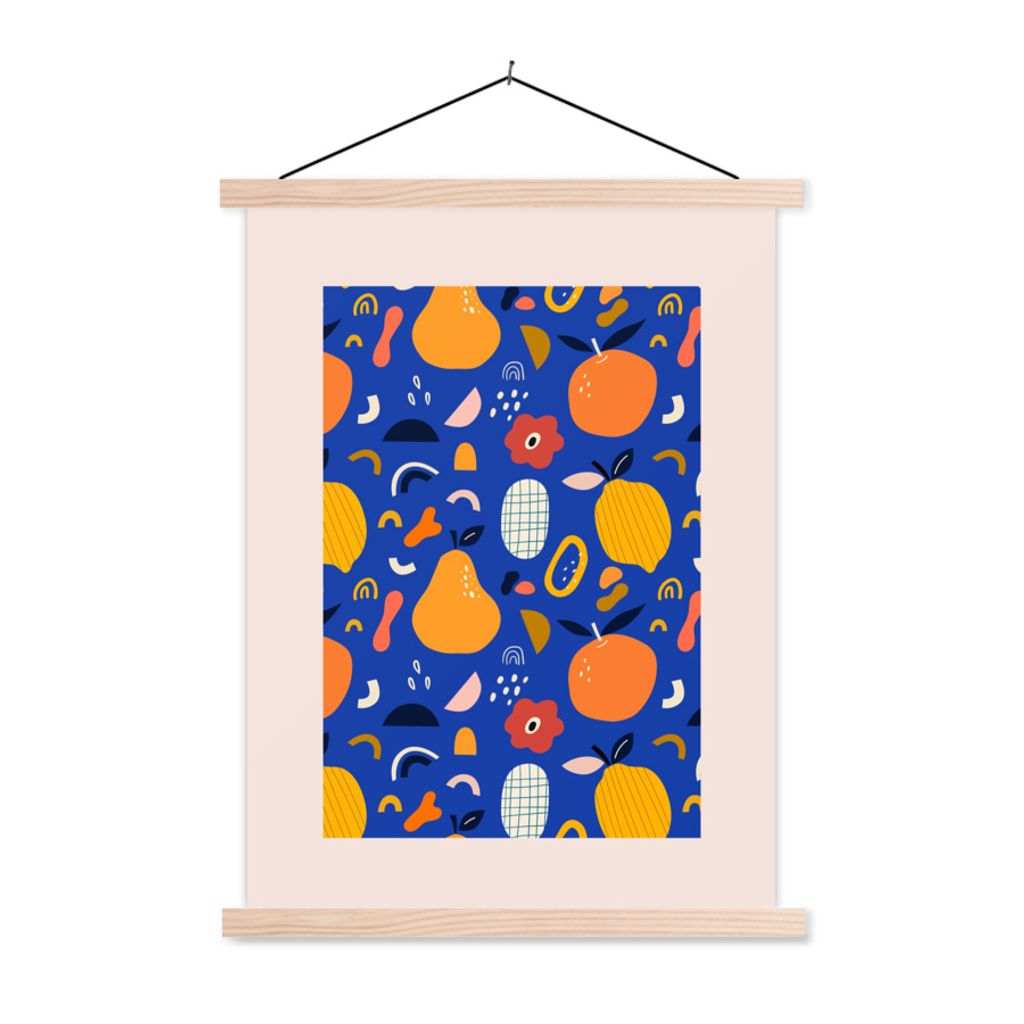 MuchoWow Textilposter Lebensmittel - Obst - Blume - Rosa - Zitrone 40x53 cm mit holzfarbenen Rahmen - Schlafzimmer