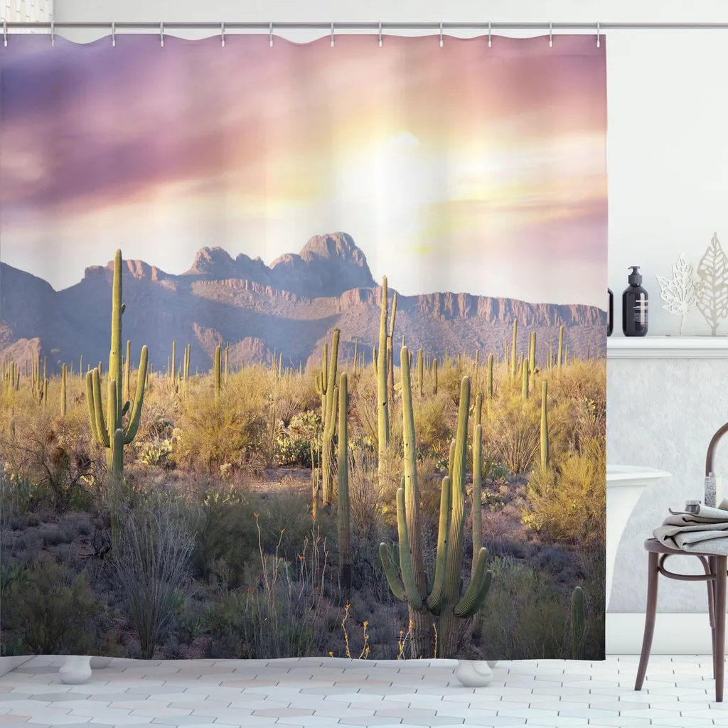 ABAKUHAUS Tenda Doccia Arizona 175x240cm - Tessuto Impermeabile Design Cactus